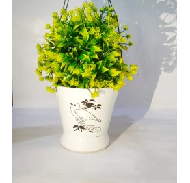 Bird Printed White Ceramic Pot